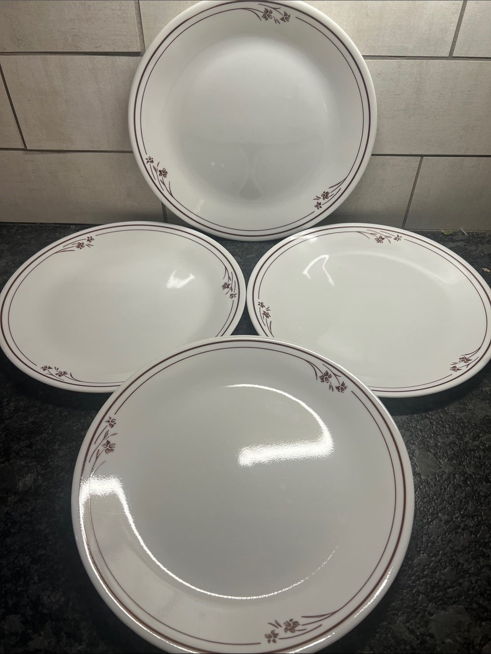 Corelle MELODY 10” Dinner Plates with Brown Floral Trim - Set of 4
